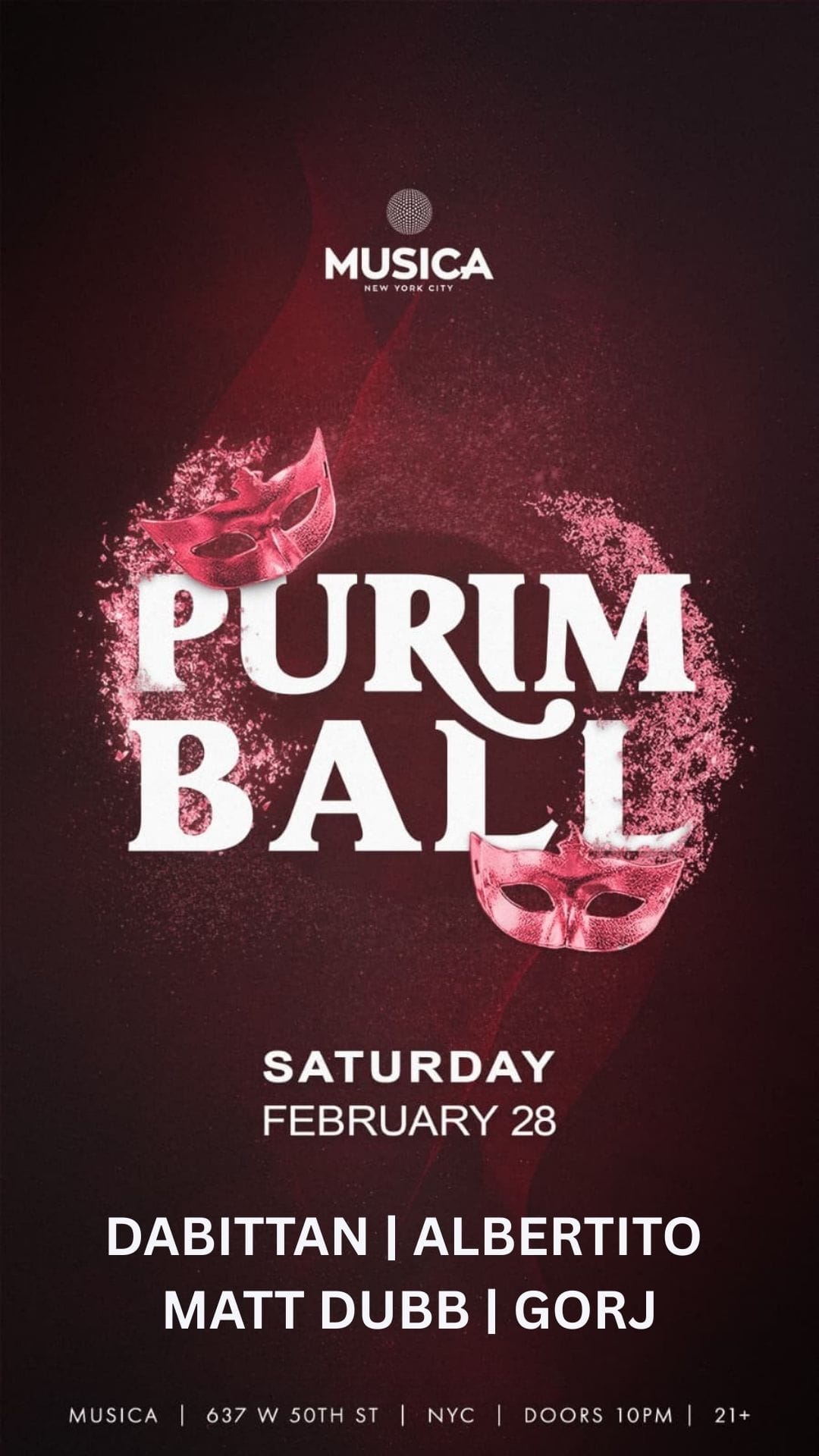 The Purim Ball 2026 @ Musica NYC - Saturday 2.28